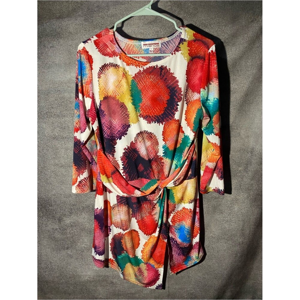 Mishca Women's L Dress Multicolored Avant Garde Geometric Abstract shirt SZ L